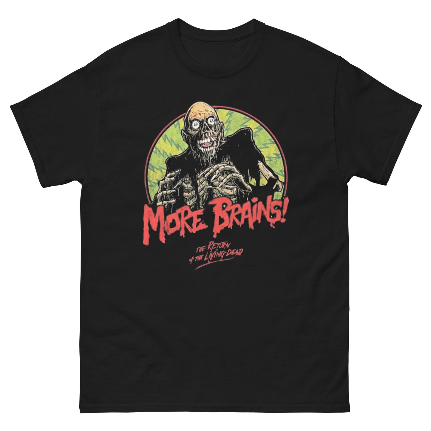 Rock N Roll More Brains Camiseta Zombie Horror Unisex Clásica