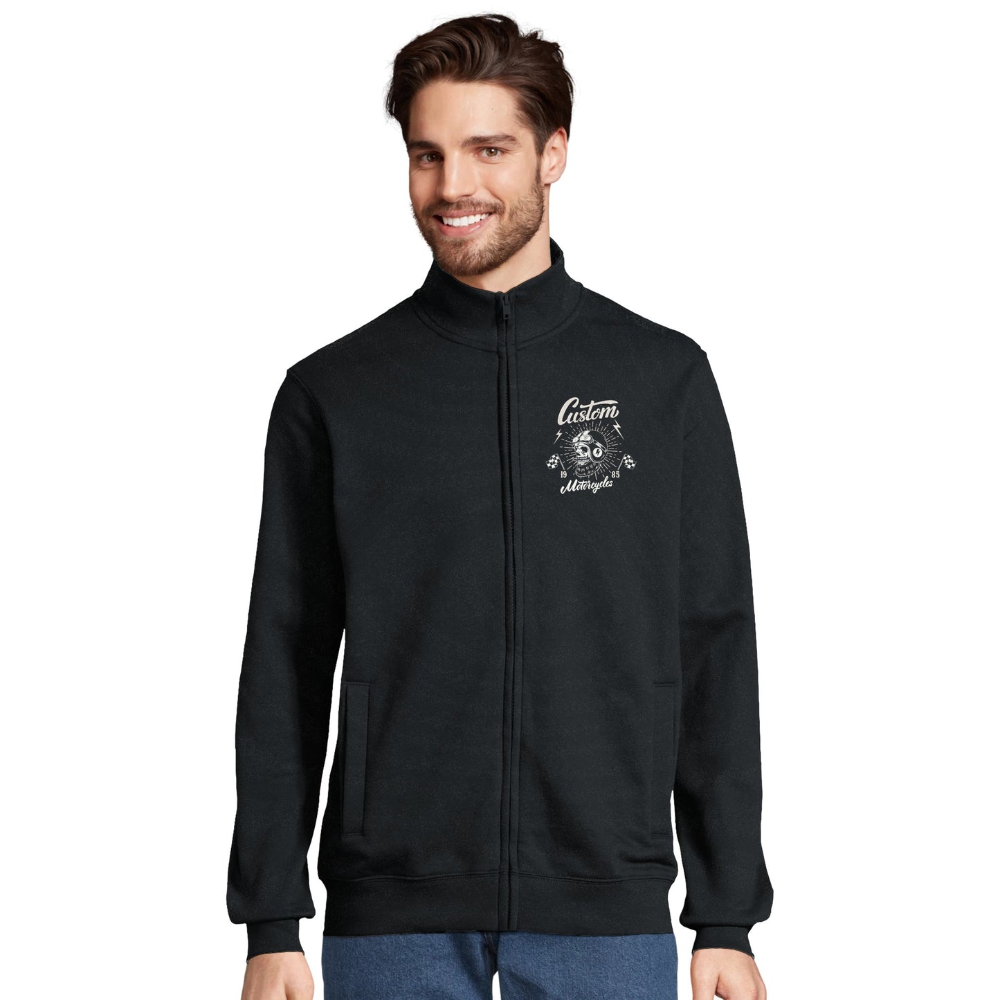 BIKER CUSTOM ROCK RIDER Sudadera unisex con cremallera completa mezcla de materiales reciclados | SOL'S Cooper 04240 Negro